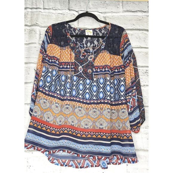 Fig And Flower Anthropologie Multicolor Womens Large Boho 3/4 Sleeve Tunic - Picture 1 of 7